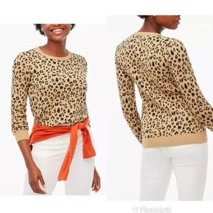 J. Crew Womens Teddie Crewneck Sweater Leopard Print XXS Tan NWT